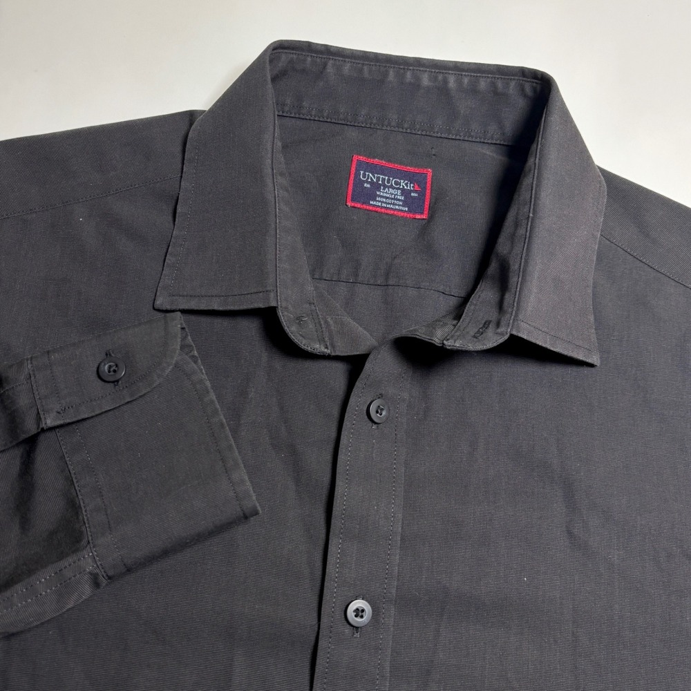 UNTUCKit Black Stone Wf Mens L Wrinkle Free Cotton Long Sleeve Button Down Shirt